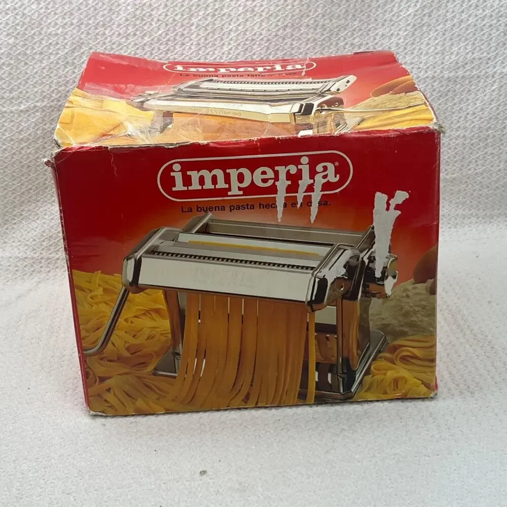 Imperia SP150 Pasta Machine Made in Italy Chrome w Cutter Clamp Crank in Box